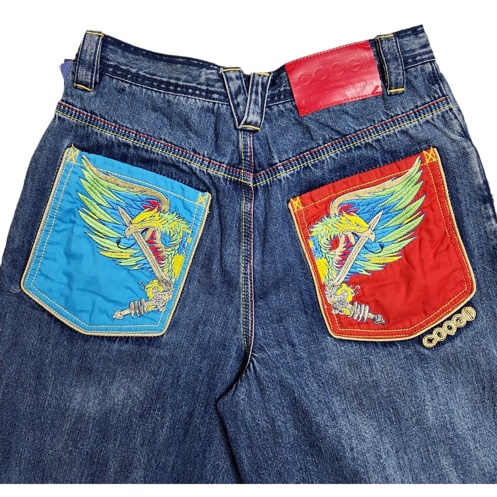 COOGI Rainbow Jeans Women's Size 18 Blue Denim High Waist Wide Leg‎ Baggy